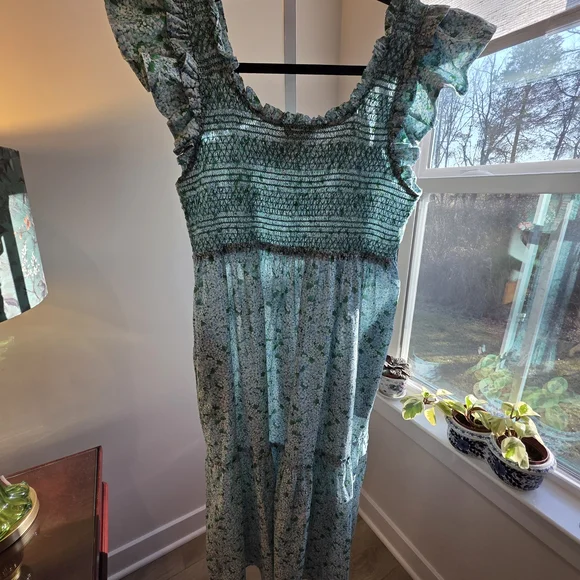 Tuckernuck Seafoam Green Floral Smocked Maxi Dress Preppy Cottage - Picture 6 of 7